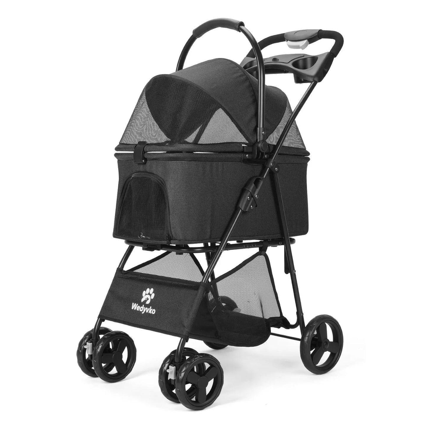 Folding Pet Stroller Removable Carrier Storage