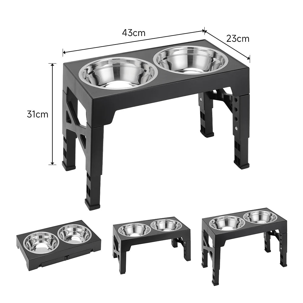Adjustable Height Dog Feeder Metal Bowls