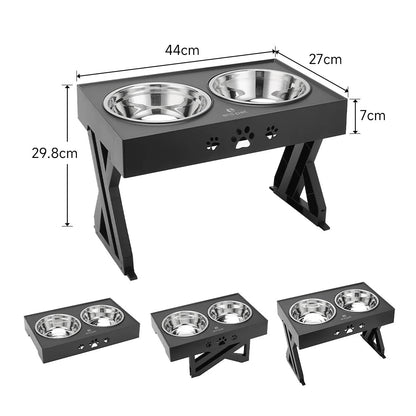 Adjustable Raised Dog Feeder Stainless Steel 2 Bowls