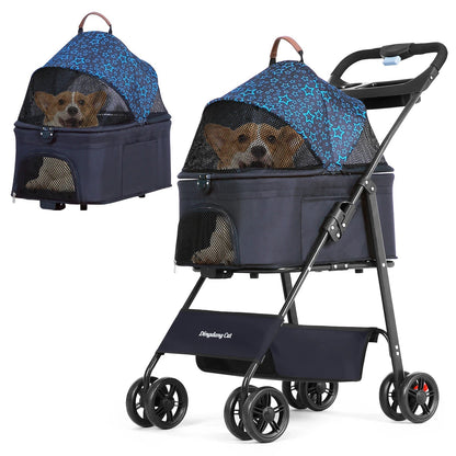 Collapsible Pet Stroller Large Storage Basket