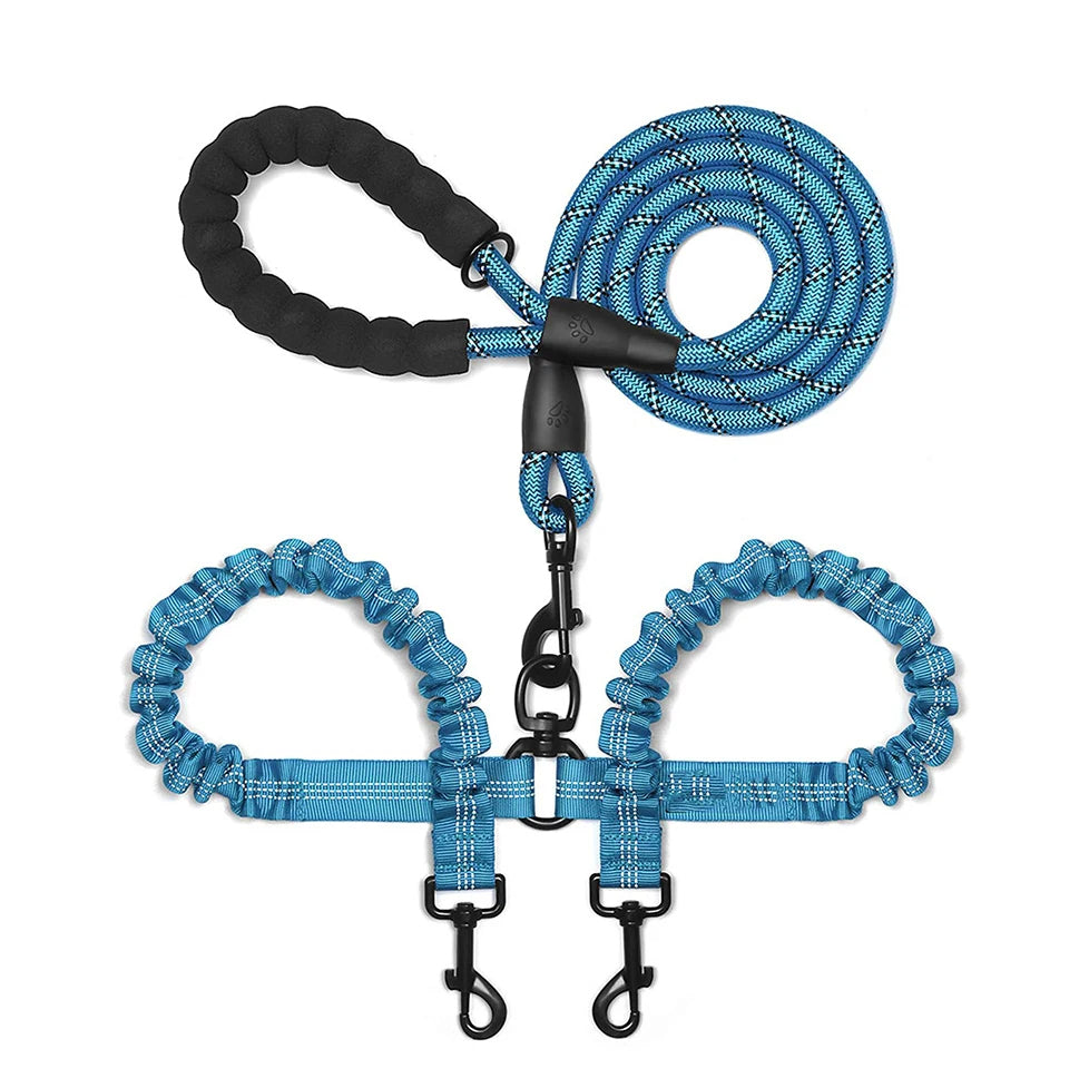 Dual Dog Leash Comfort Grip Reflective Strap