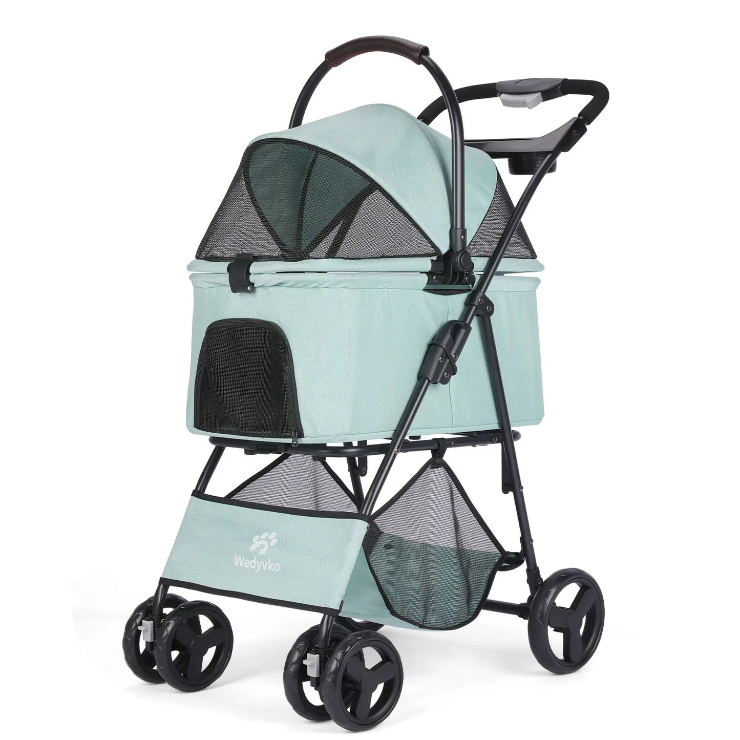Folding Pet Stroller Removable Carrier Storage