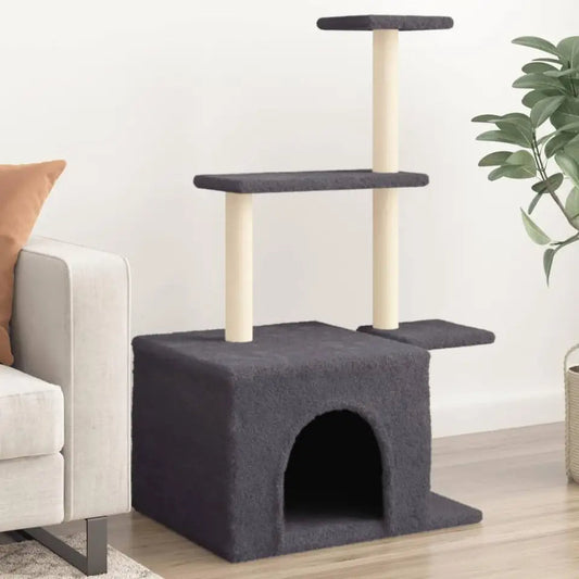 Grey Cat Tower Scratch Post with Cozy Hideaway - Pupporia