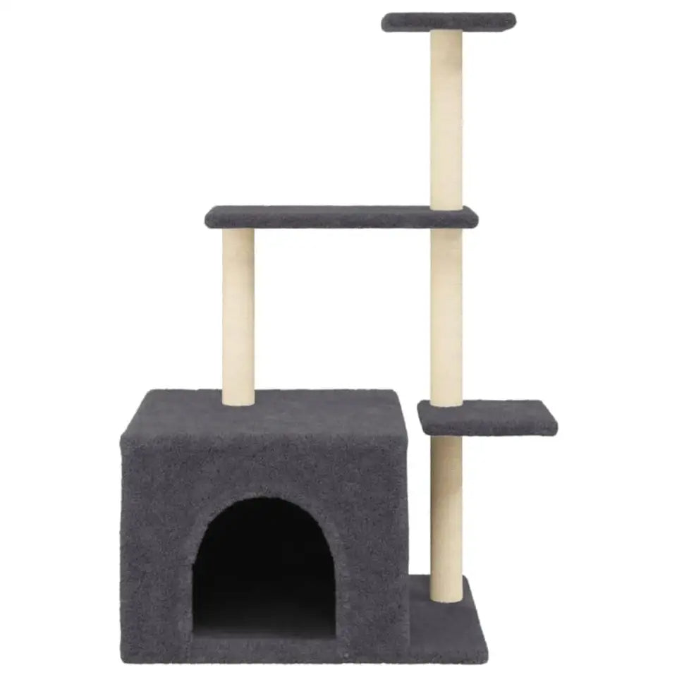 Grey Cat Tower Scratch Post with Cozy Hideaway