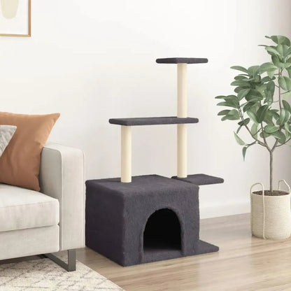 Grey Cat Tower Scratch Post with Cozy Hideaway