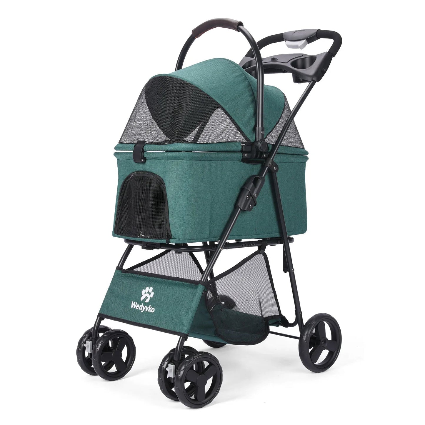 Folding Pet Stroller Removable Carrier Storage
