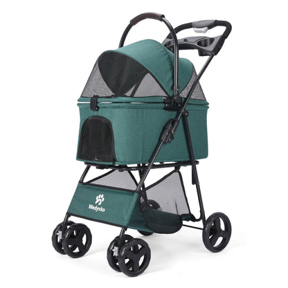 Folding Pet Stroller Removable Carrier Storage