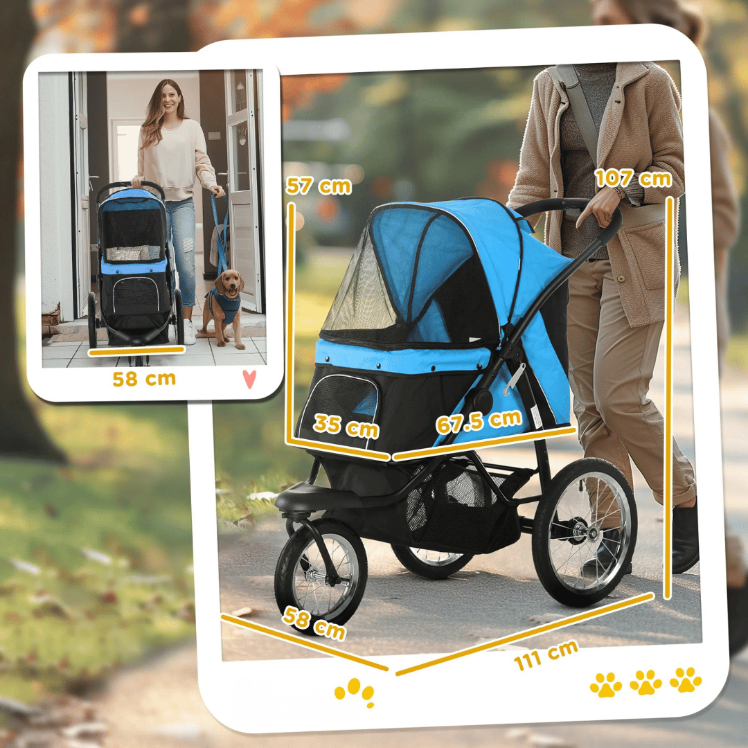 Pet Stroller Large Wheels Easy Fold