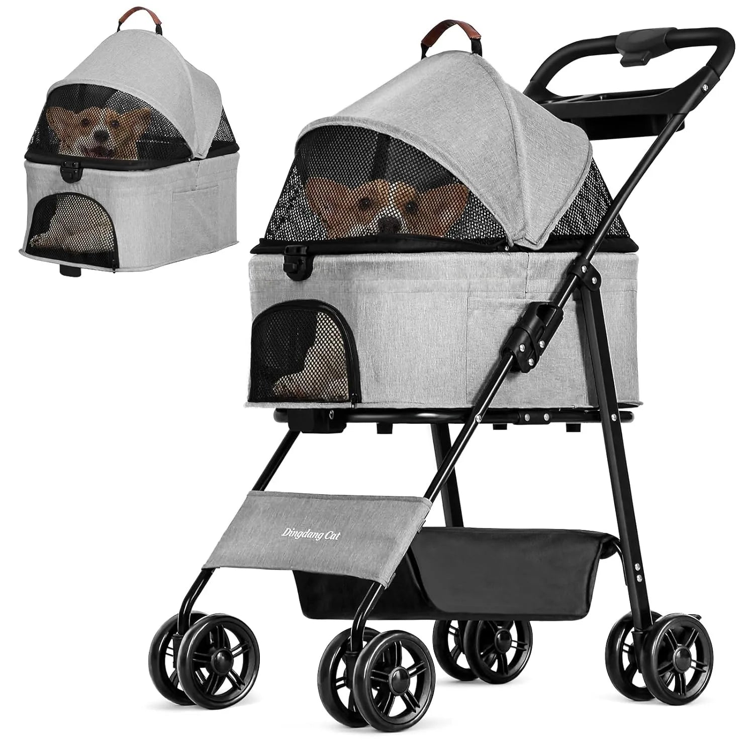 Collapsible Pet Stroller Large Storage Basket - Pupporia