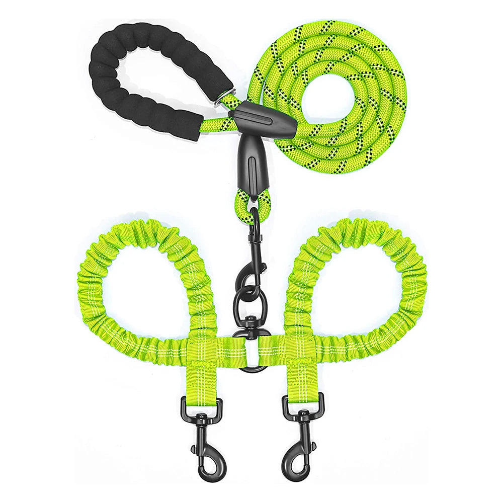 Dual Dog Leash Comfort Grip Reflective Strap