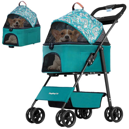 Collapsible Pet Stroller Large Storage Basket