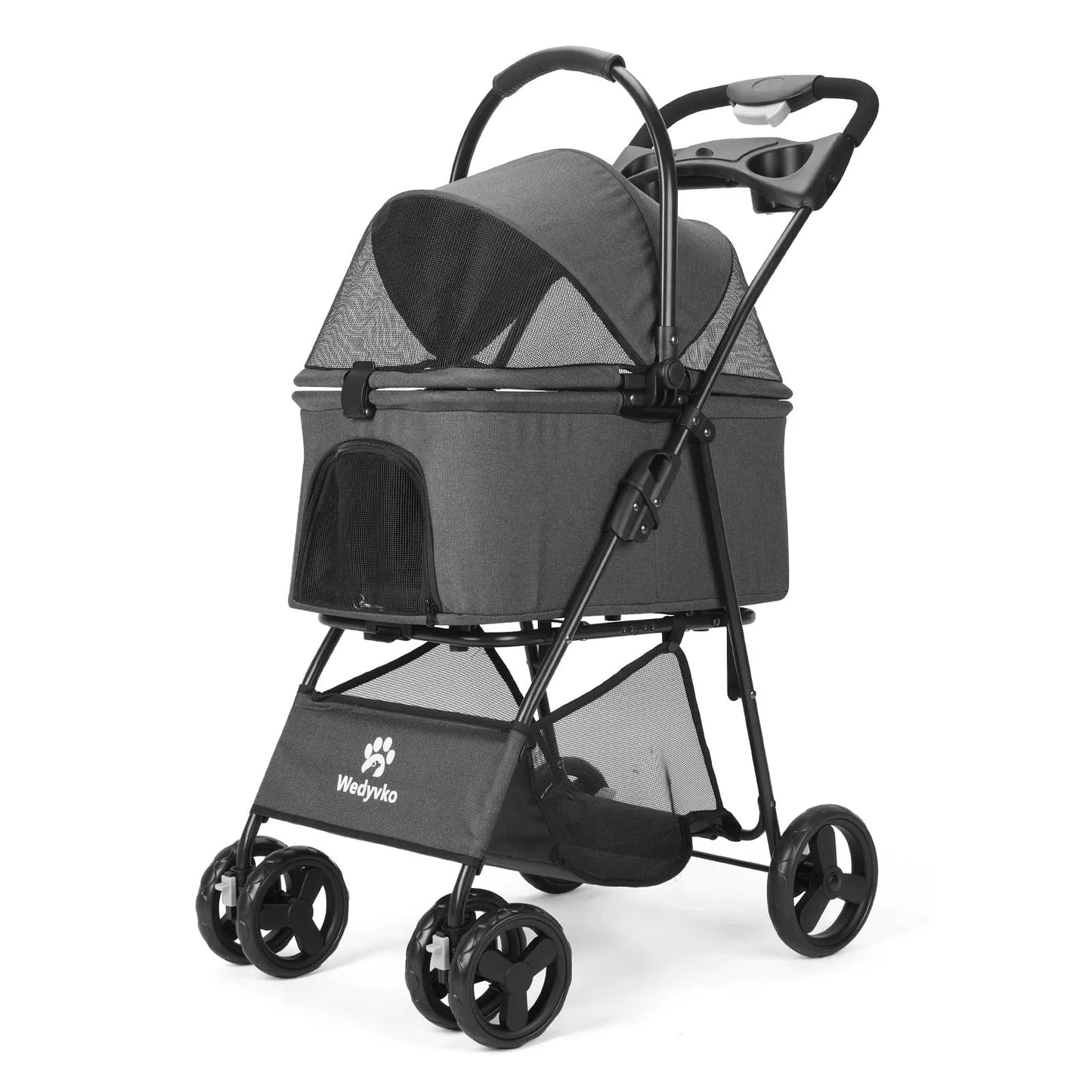Folding Pet Stroller Removable Carrier Storage