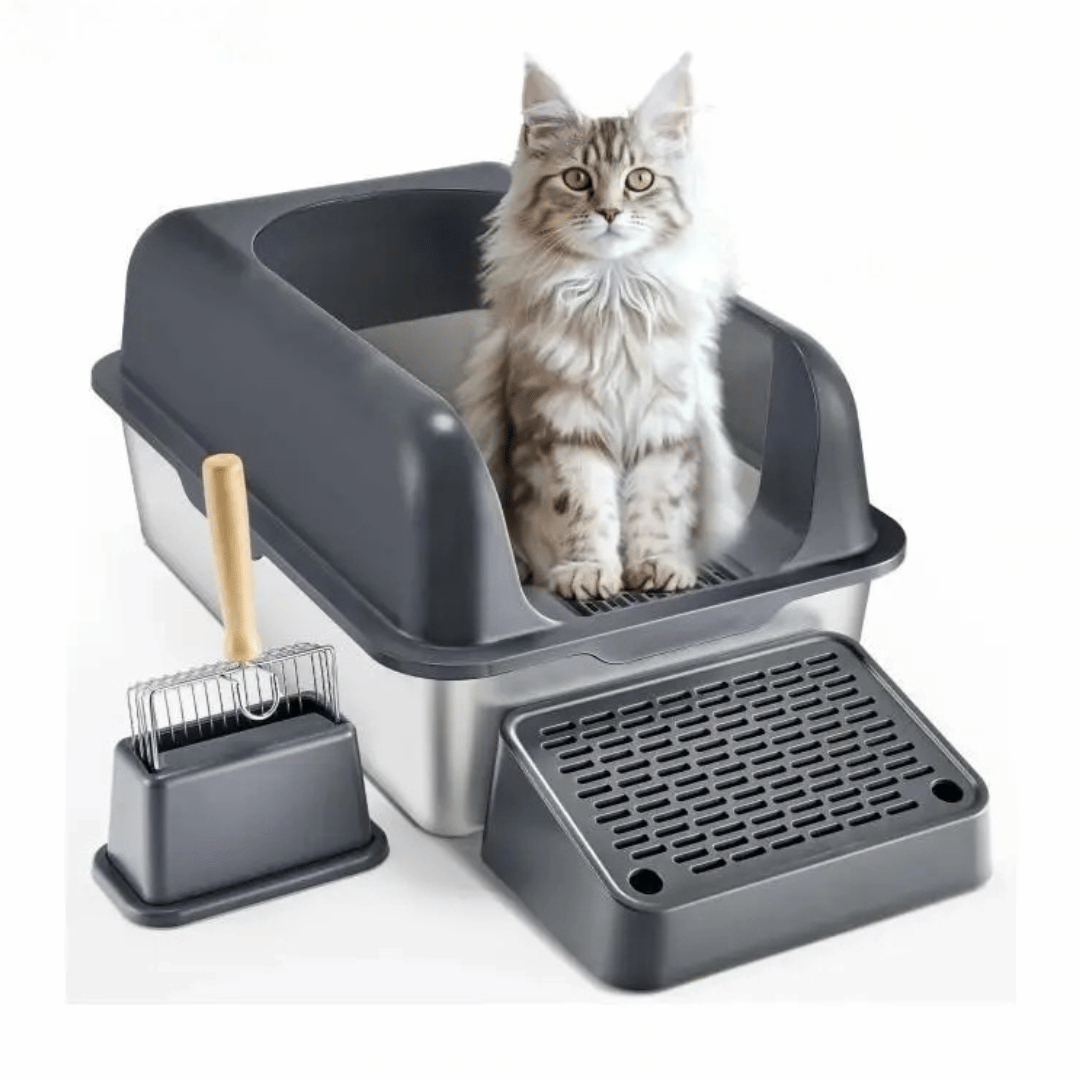 Extra Large Cat Litter Box with Metal Tray and Accessories - Pupporia