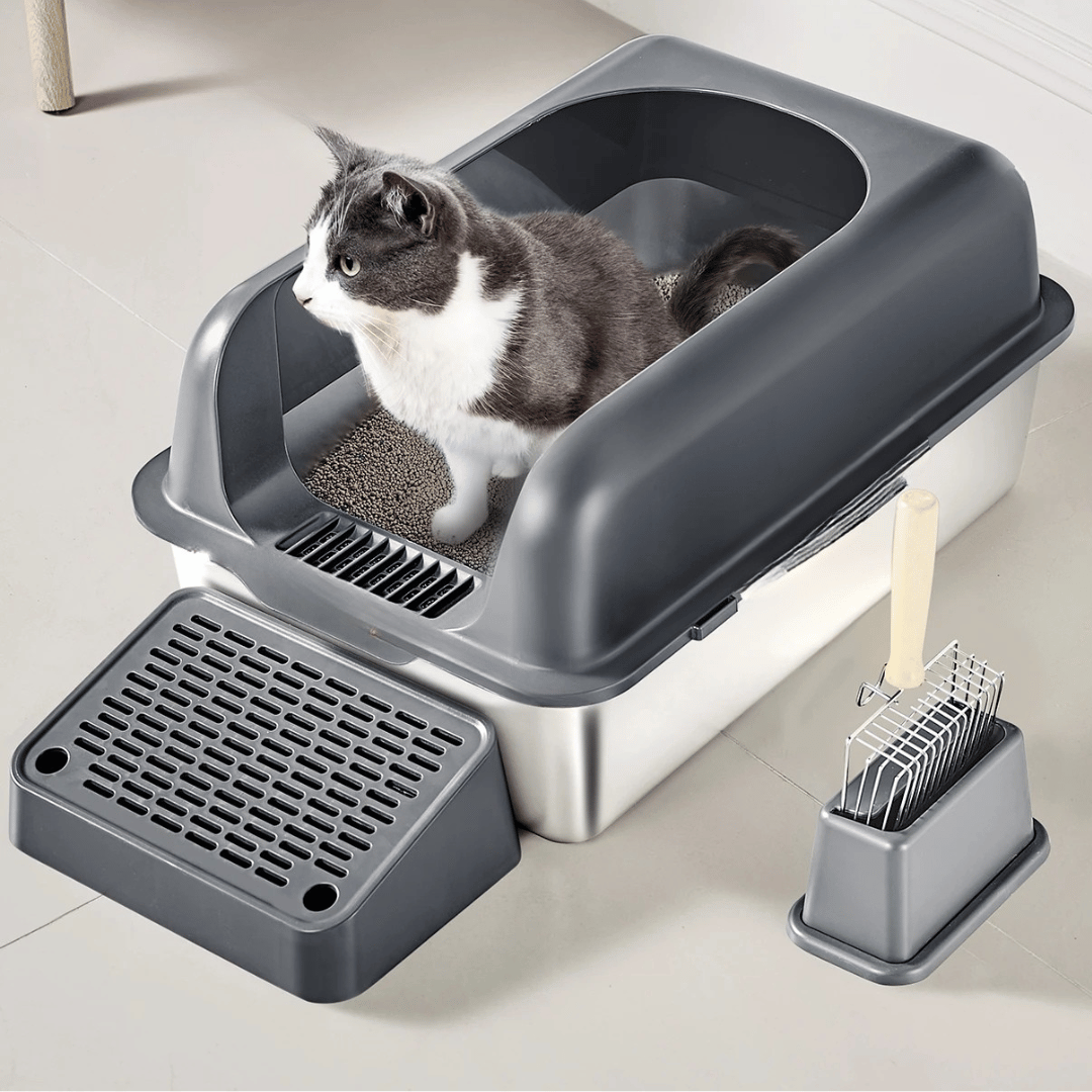 Extra Large Cat Litter Box with Metal Tray and Accessories