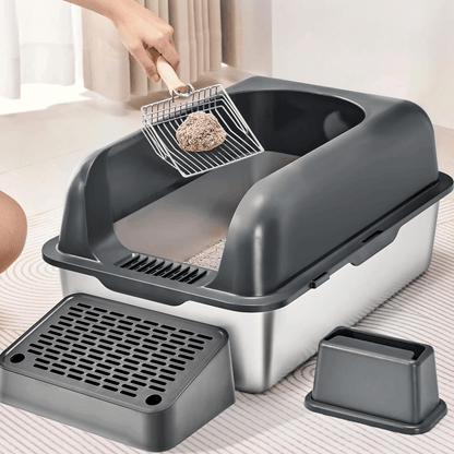 Extra Large Cat Litter Box with Metal Tray and Accessories