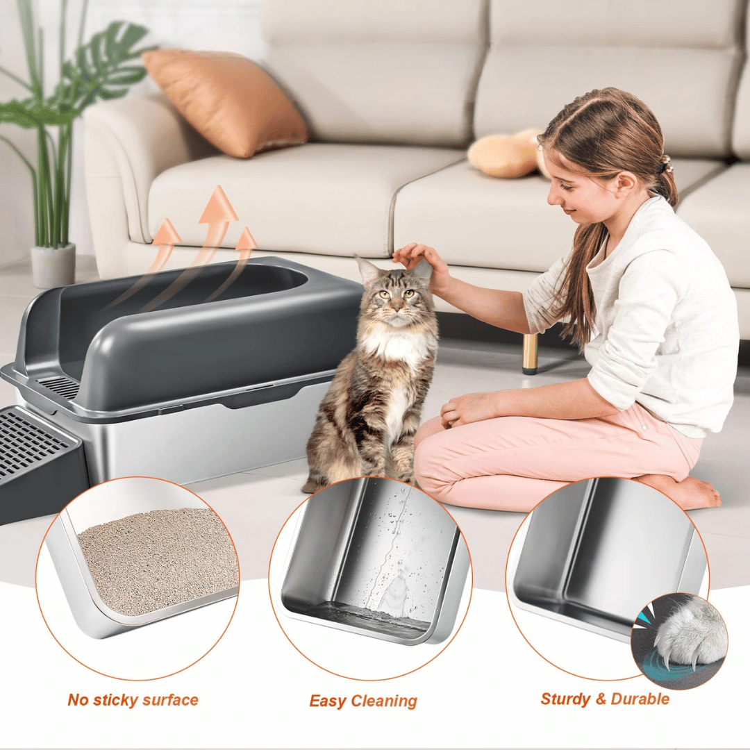Extra Large Cat Litter Box with Metal Tray and Accessories