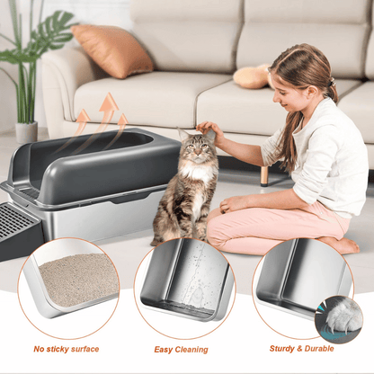 Extra Large Cat Litter Box with Metal Tray and Accessories