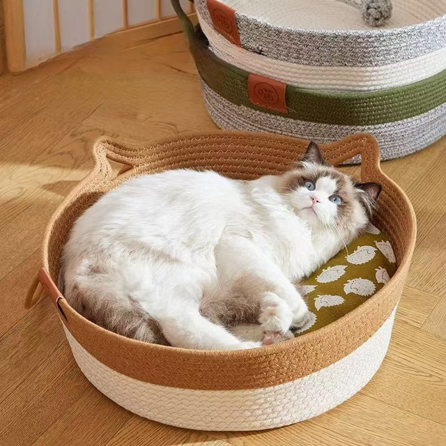 Woven Cat Bed Basket Natural Fiber - Pupporia