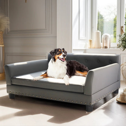 Fake Leather Large Dog Pet Bed Plush Brown