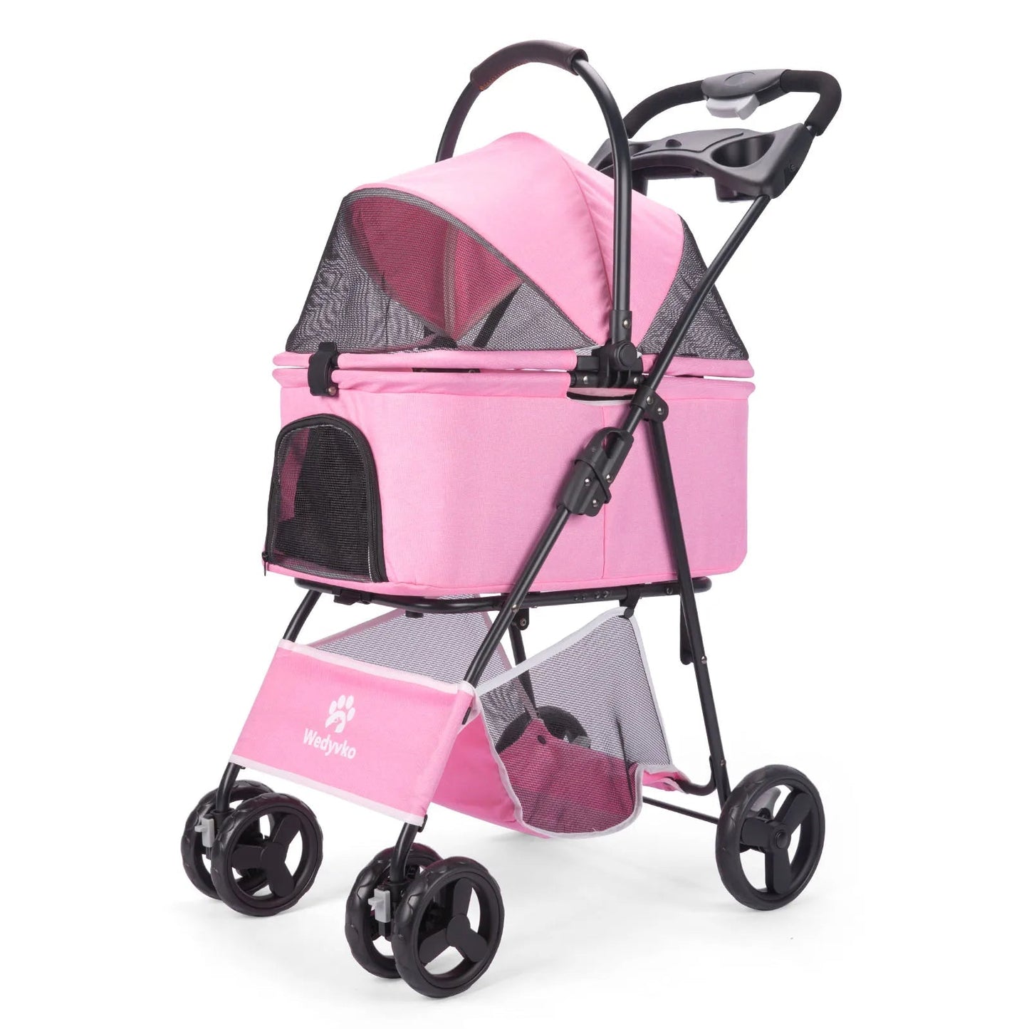Folding Pet Stroller Removable Carrier Storage