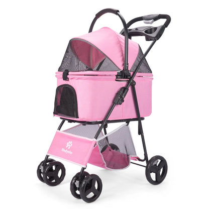 Folding Pet Stroller Removable Carrier Storage