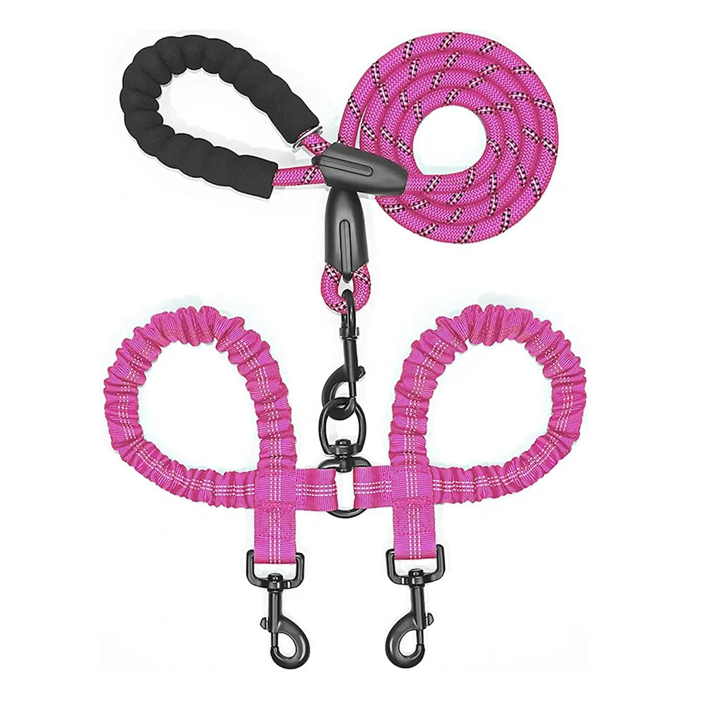 Dual Dog Leash Comfort Grip Reflective Strap