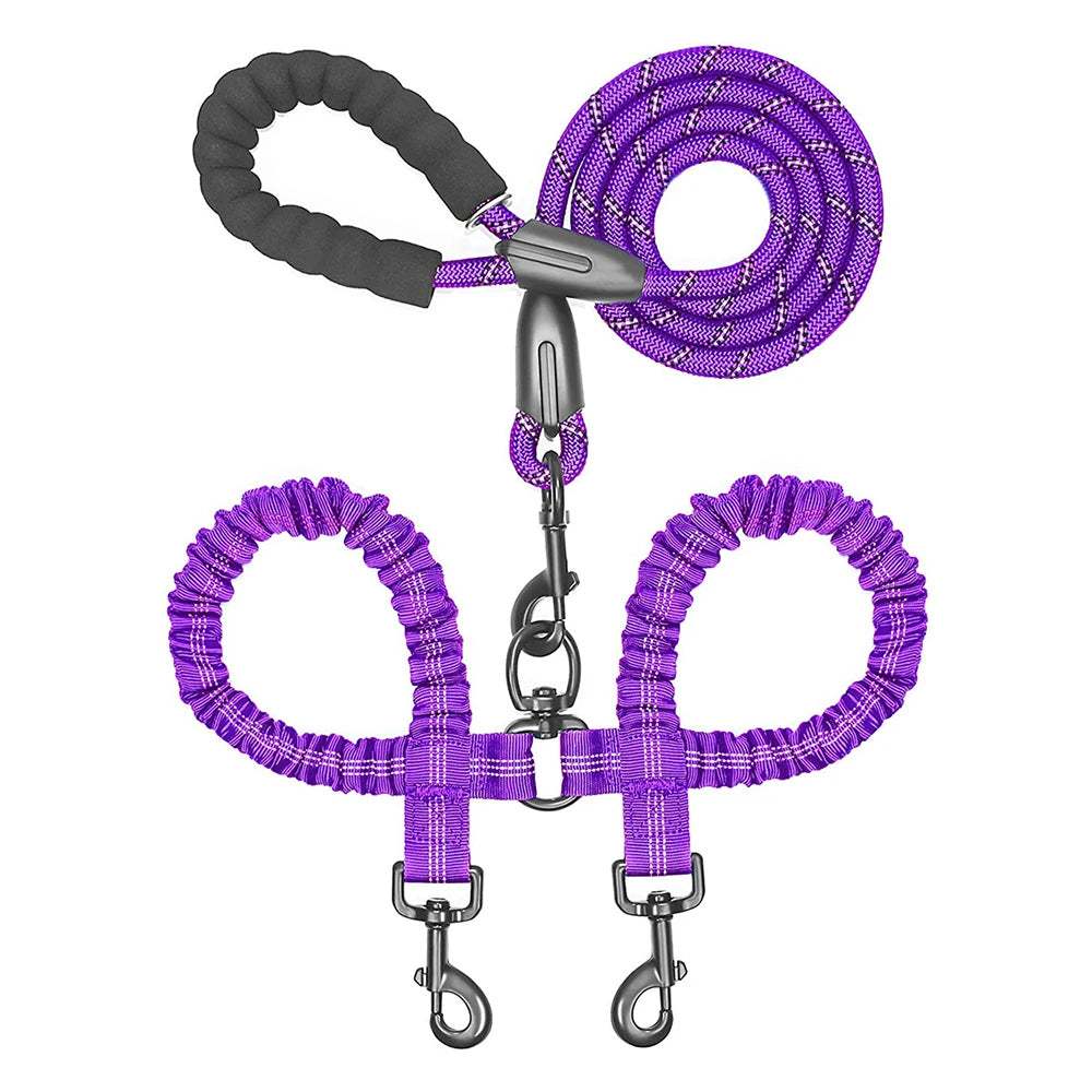 Dual Dog Leash Comfort Grip Reflective Strap