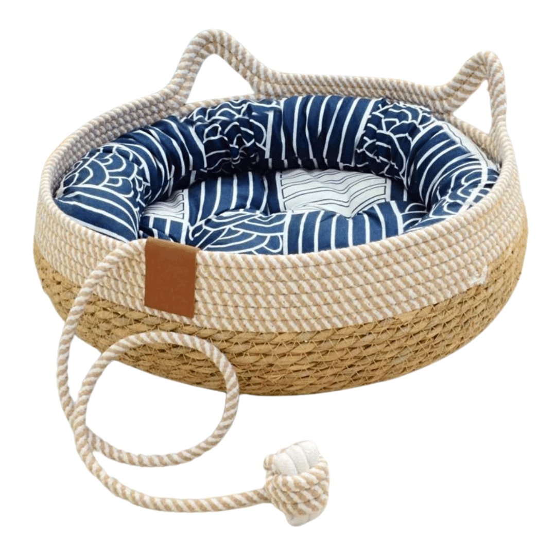 Pet Bed Basket Natural Fiber Plush Cushion