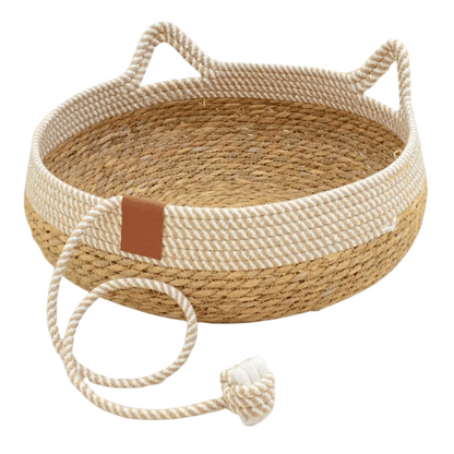 Pet Bed Basket Natural Fiber Plush Cushion
