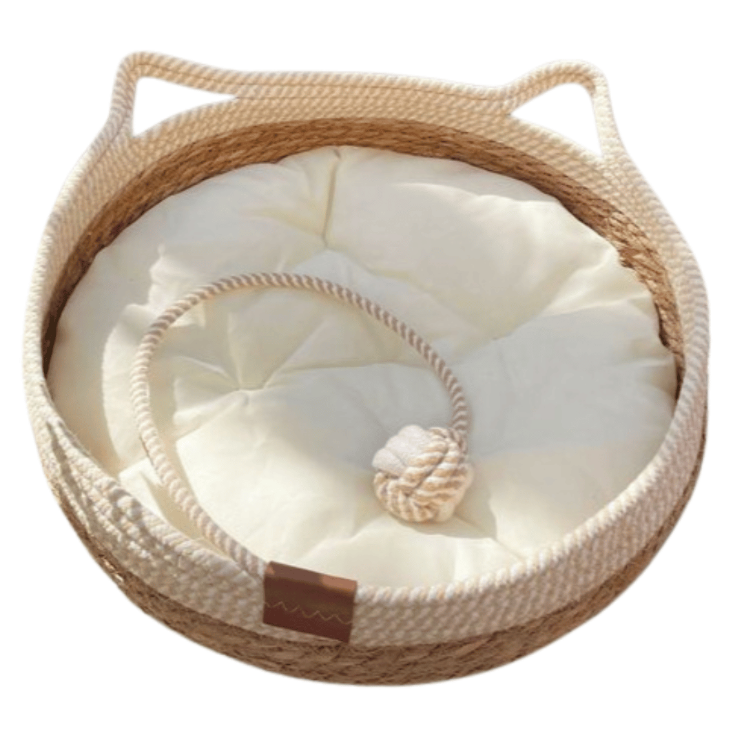 Pet Bed Basket Natural Fiber Plush Cushion