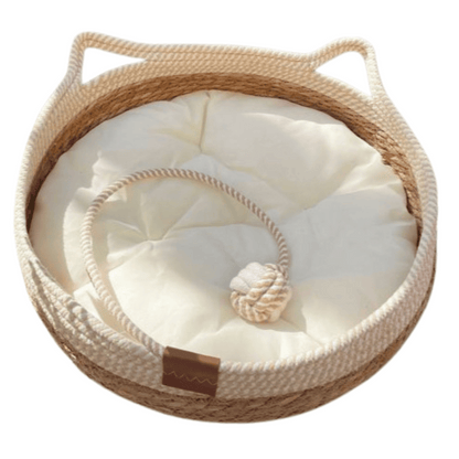 Pet Bed Basket Natural Fiber Plush Cushion