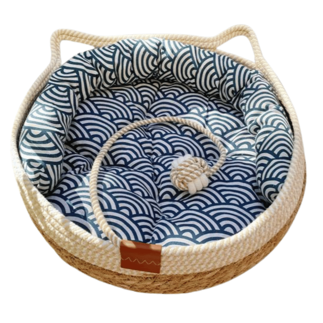 Pet Bed Basket Natural Fiber Plush Cushion