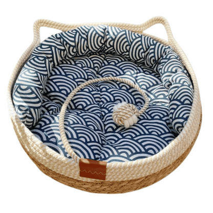 Pet Bed Basket Natural Fiber Plush Cushion