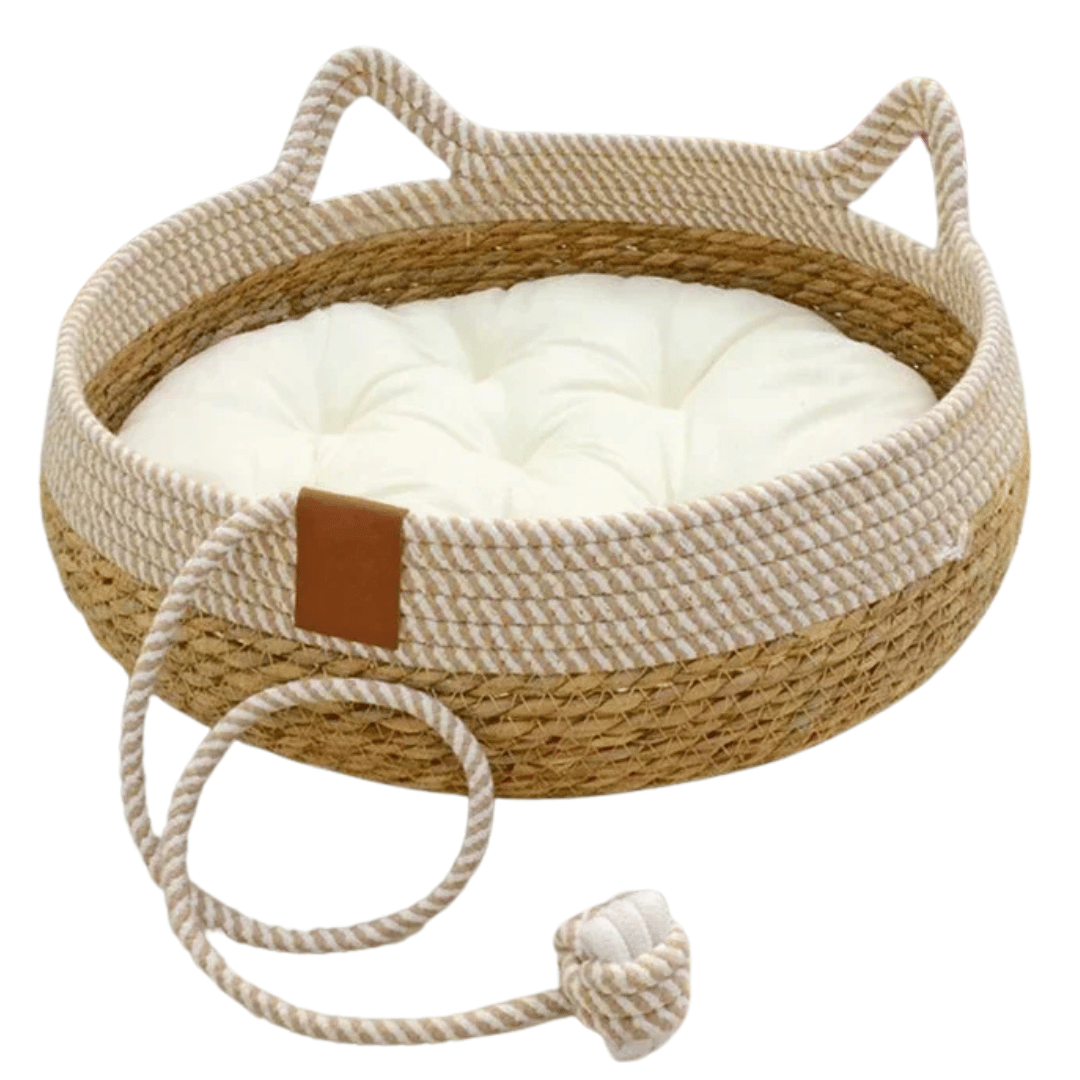 Pet Bed Basket Natural Fiber Plush Cushion