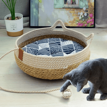 Pet Bed Basket Natural Fiber Plush Cushion