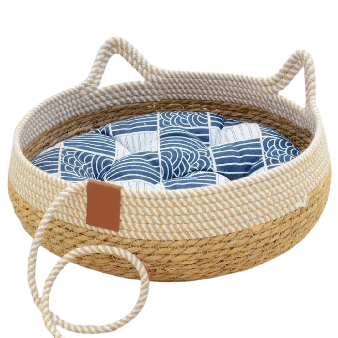 Pet Bed Basket Natural Fiber Plush Cushion