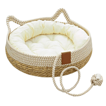 Pet Bed Basket Natural Fiber Plush Cushion