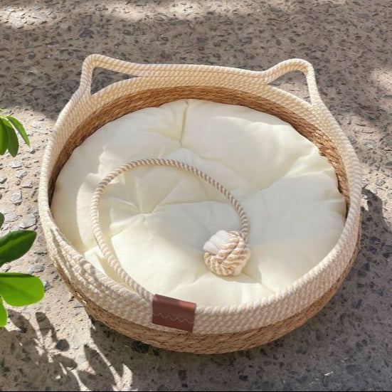 Pet Bed Basket Natural Fiber Plush Cushion