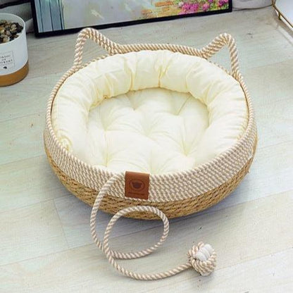 Pet Bed Basket Natural Fiber Plush Cushion