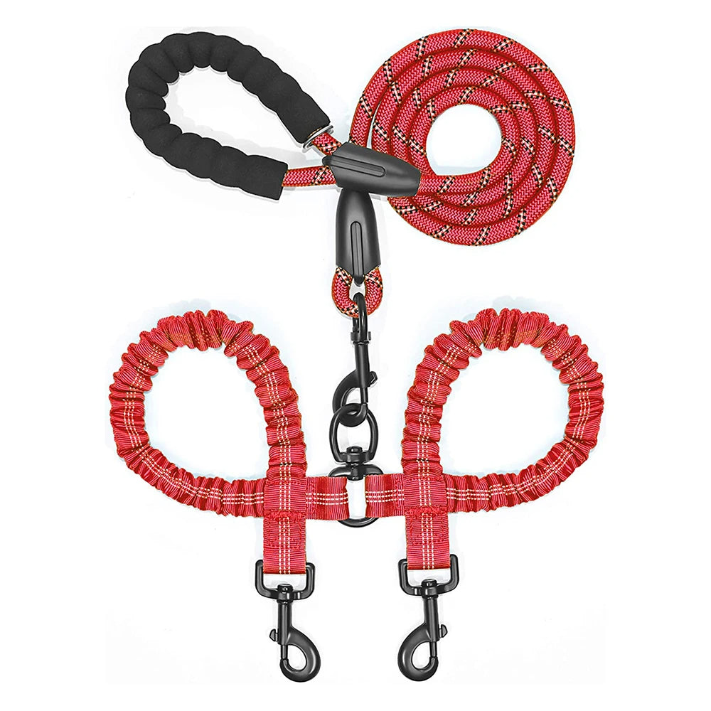 Dual Dog Leash Comfort Grip Reflective Strap