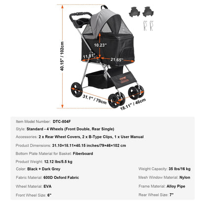 Pet Stroller Portable Removable Storage Basket