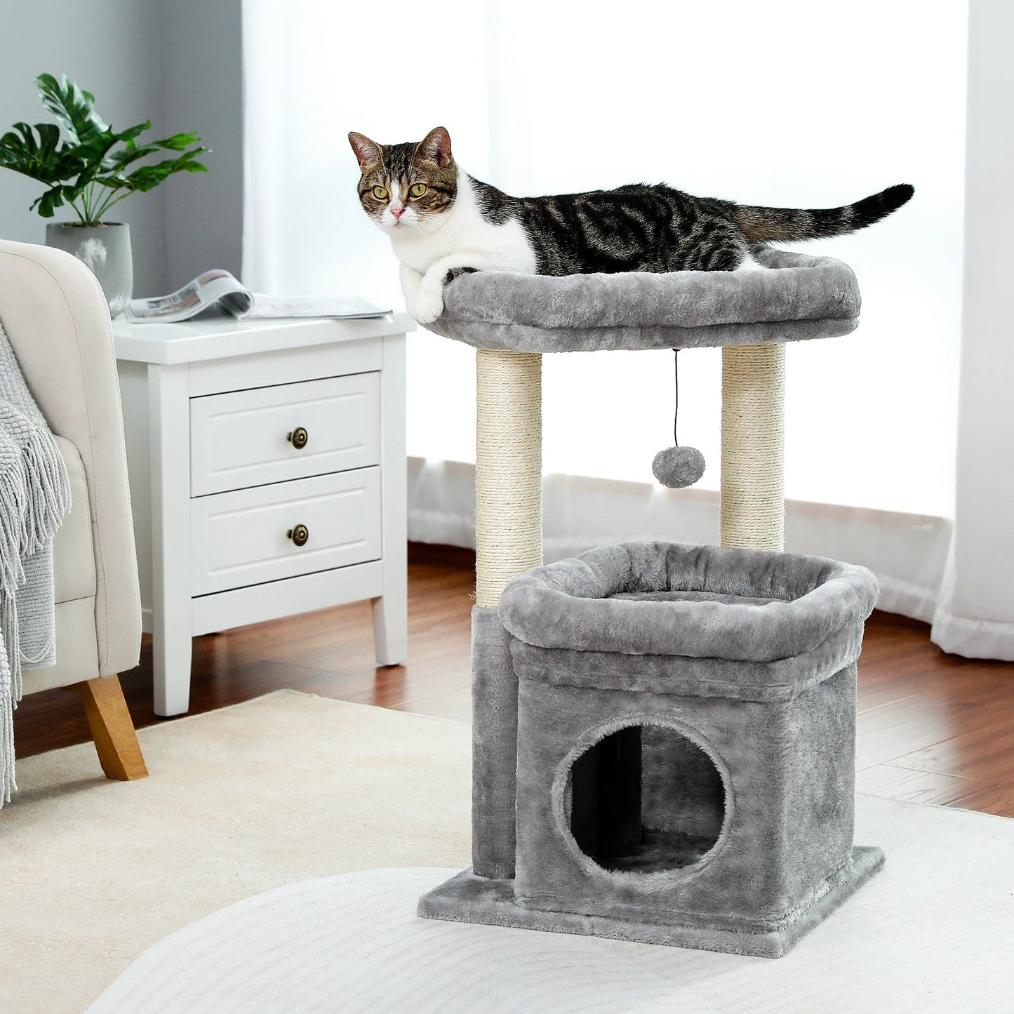 Cat Tower Plush Padded Perches Scratcher