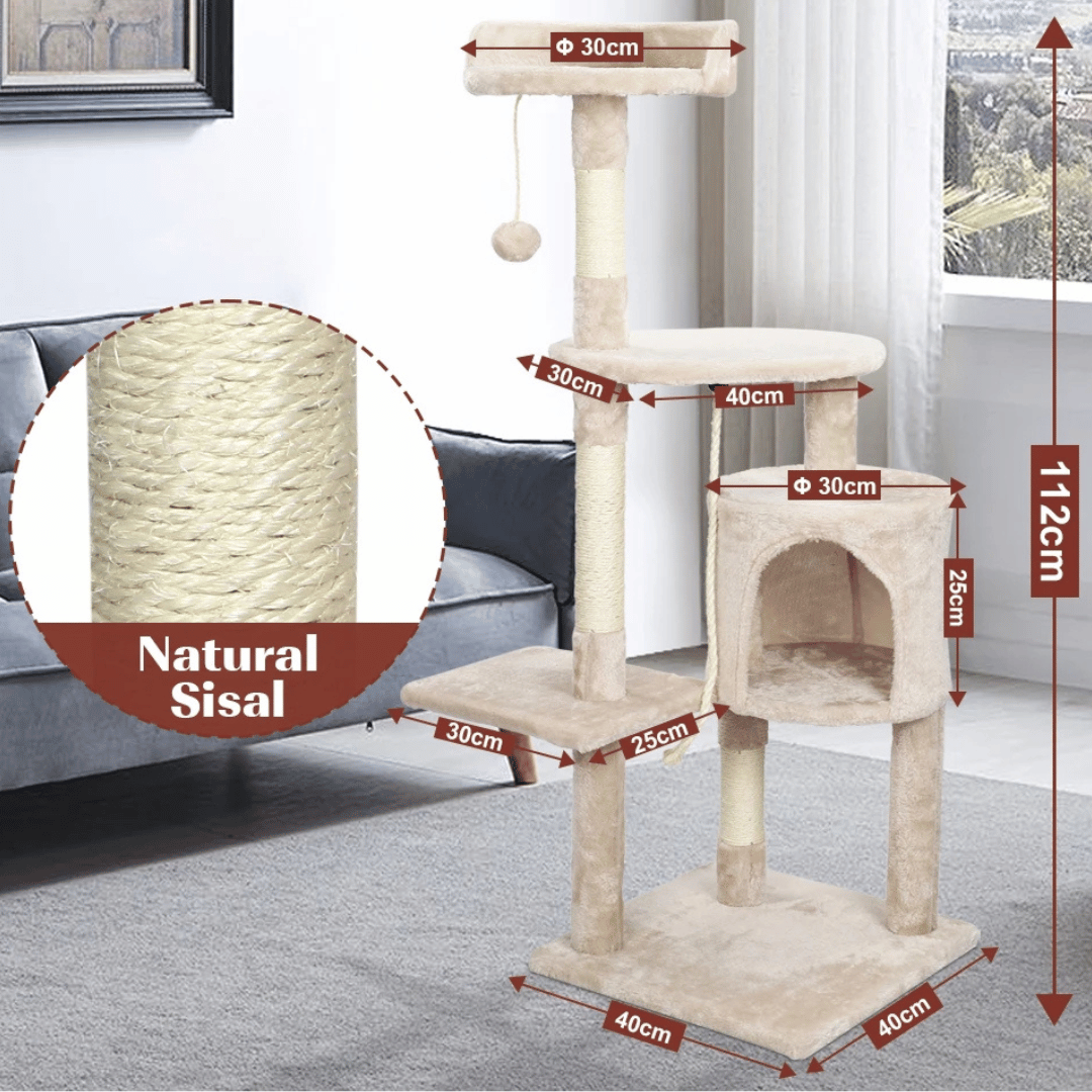 Beige Cat Tower Comfy Perches Hideaway