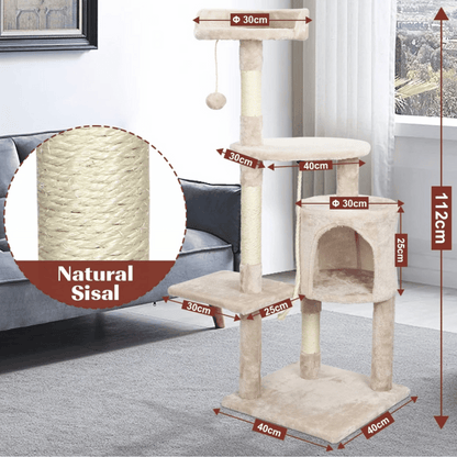 Beige Cat Tower Comfy Perches Hideaway