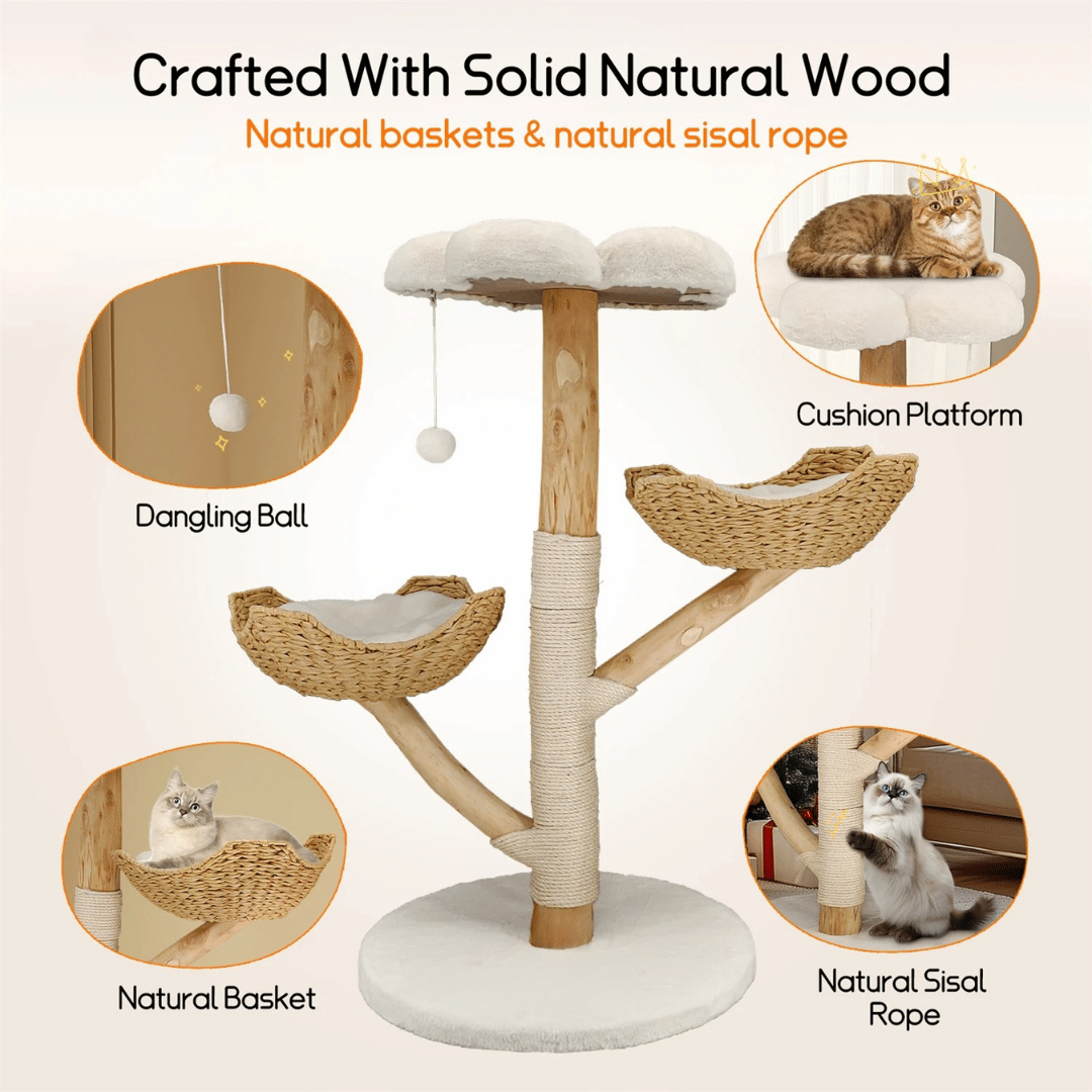 Wooden Cat Climber Scratch Post with Soft Perches