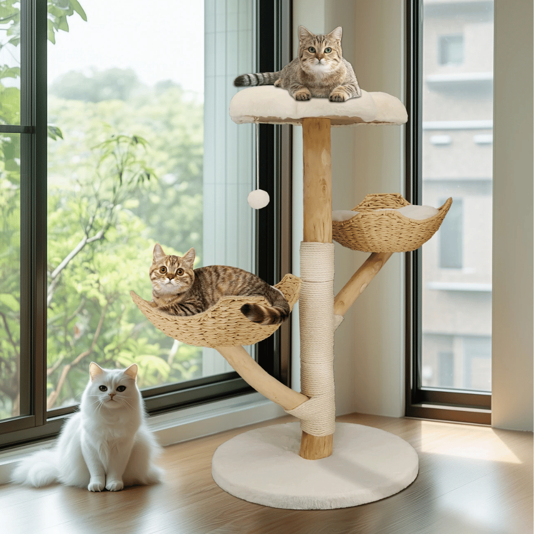 Wooden Cat Climber Scratch Post with Soft Perches