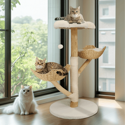 Wooden Cat Climber Scratch Post with Soft Perches