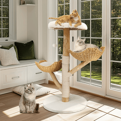 Wooden Cat Climber Scratch Post with Soft Perches