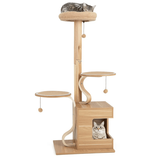 Wooden Cat Tower Soft Perches Hideaways - Pupporia