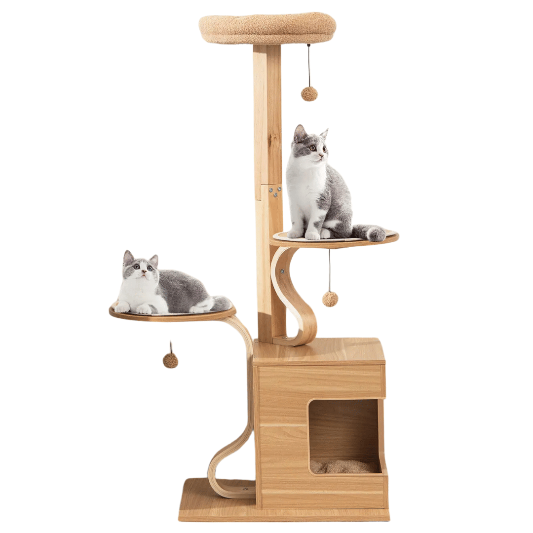 Wooden Cat Tower Soft Perches Hideaways